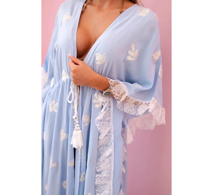 Dámská boho viskózová pláštěnka s krajkou modrý