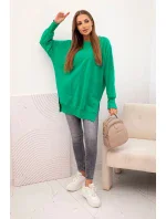 Dámská bavlněná mikina se širokým lemem dole zelená