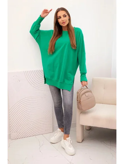 Dámská bavlněná mikina se širokým lemem dole zelená