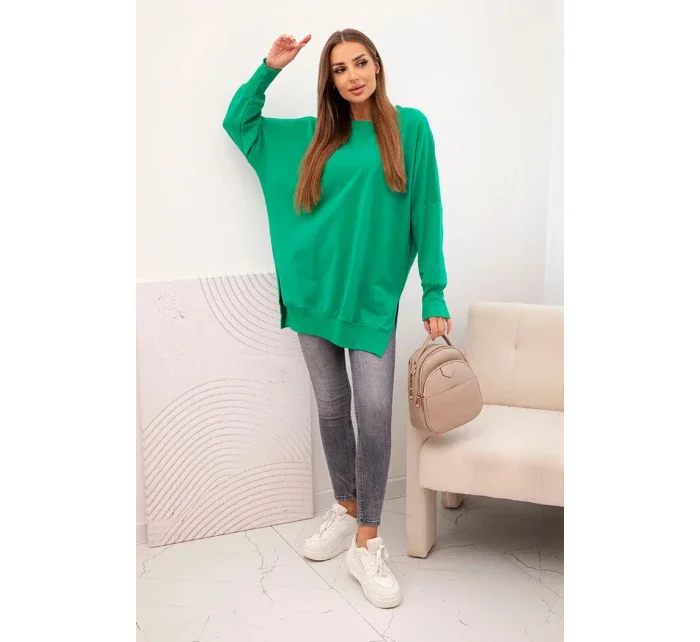 Dámská bavlněná mikina se širokým lemem dole zelená