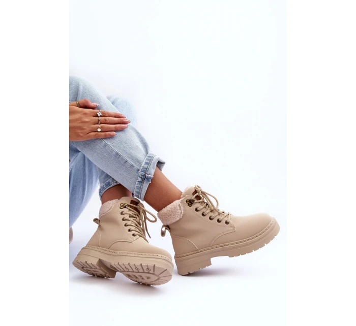 Dámské kožené trapery světle béžové model 21631395 - Boto Dámské kožené trapery světle béžové model 21631395 - Boto