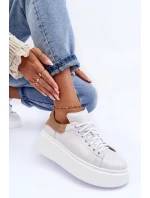 Dámské sportovní kožené boty na platformě Bílá Lemar 10150