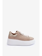 Dámské kožené sportovní boty na platformě Bežové Lemar model 21633508 - Boto Dámské kožené sportovní boty na platformě Bežové Lemar model 21633508 - Boto