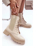 Kožené Dámské Botky Workery Šněrovací Světle Béžové Nicole model 21636175 - Boto Kožené Dámské Botky Workery Šněrovací Světle Béžové Nicole model 21636175 - Boto