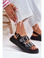 Kožené Lakované Dámské Sandály S Přezkami Big Star RR274662 Černé Kožené Lakované Dámské Sandály S Přezkami Big Star RR274662 Černé