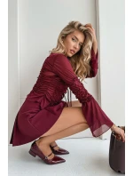 Lakované baleríny na podpatku s páskem Bordové model 21709670 - Boto