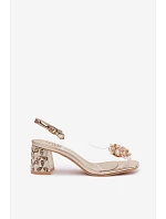 Průhledné sandály na podpatku s krystaly model 22102733 Zlaté - VINCEZA Průhledné sandály na podpatku s krystaly model 22102733 Zlaté - VINCEZA