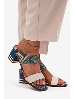 Kožené vzorované dámské sandály na podpatku Maciejka K7522-04 Béžovo-modré