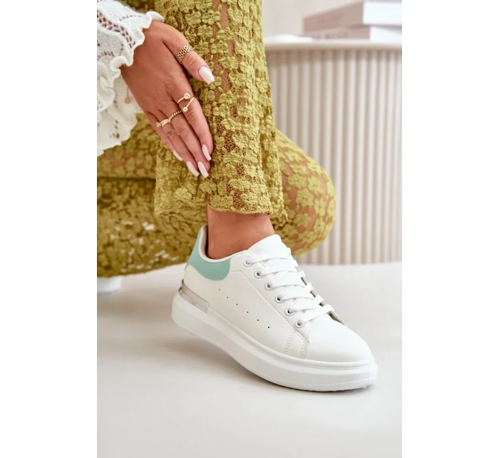 Nízké Dámské Tenisky Na Platformě Z Eko Kůže Bílo-Zelené Nevelena Nízké Dámské Tenisky Na Platformě Z Eko Kůže Bílo-Zelené Nevelena