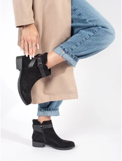 Exkluzívní černé dámské kotníčkové boty na širokém podpatku