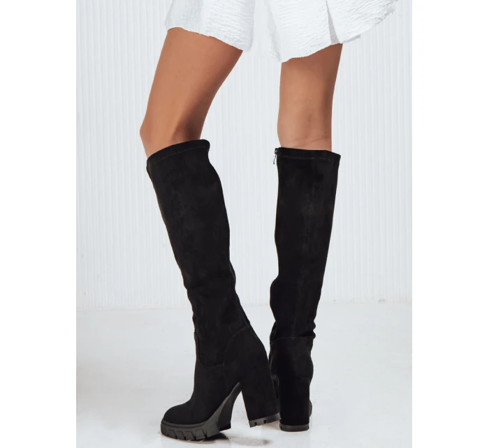 Dámské semišové kozačky na podpatku černé FashionStreet ZY1241