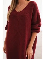 Dámská sukni Plus Size vlněná s výstřihem do V bordová