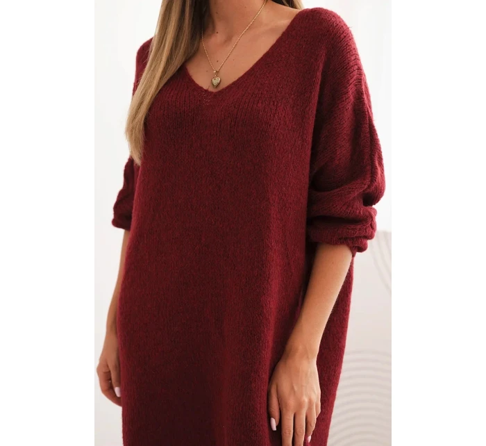 Dámská sukni Plus Size vlněná s výstřihem do V bordová