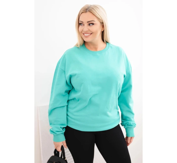 Dámská mikina Plus Size bavlněná basic s kulatým výstřihem tmavě mátová Dámská mikina Plus Size bavlněná basic s kulatým výstřihem tmavě mátová