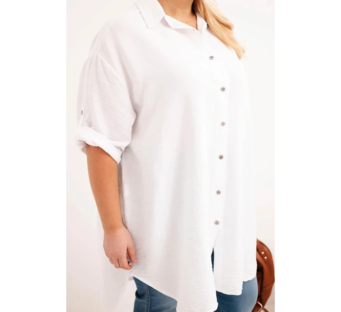 Dámská košile Plus Size z viskózy s delším zadním dílem bílá