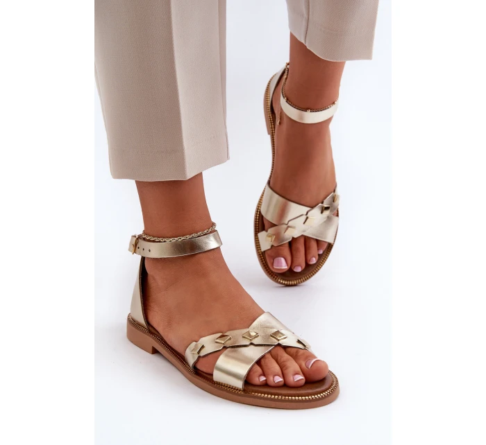 Zazoo 40378 Ploché Dámské Kožené Sandály Zlaté