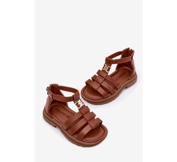 Dívčí sandály gladiátorky se zlatým detailem hnědé Vesira