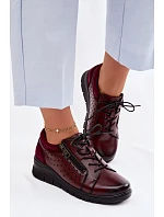 Kožené dámské polobotky na platformě model 22100874 bordó - VINCEZA