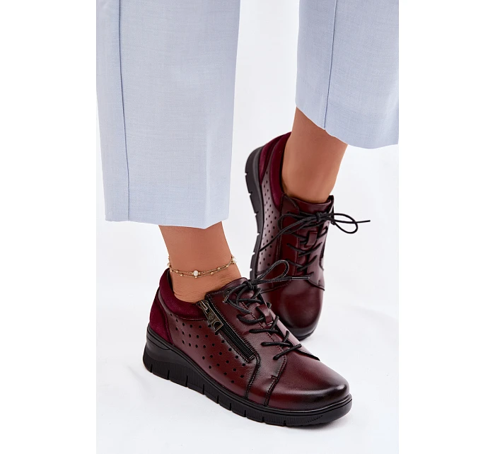 Kožené dámské polobotky na platformě model 22100874 bordó - VINCEZA