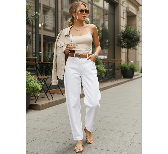 Dámské pytlovité džíny s páskem bílé FashionStreet UY2930