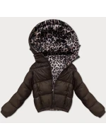 Oboustranná dámská krátká bunda v čokoládové barvě s panteřím vzorem model 21308841 - MINORITY