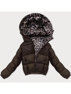 Oboustranná dámská krátká bunda v čokoládové barvě s panteřím vzorem Minority (M6-6001-103)