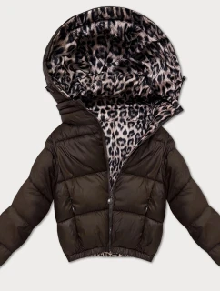 Oboustranná dámská krátká bunda v čokoládové barvě s panteřím vzorem model 21308841 - MINORITY