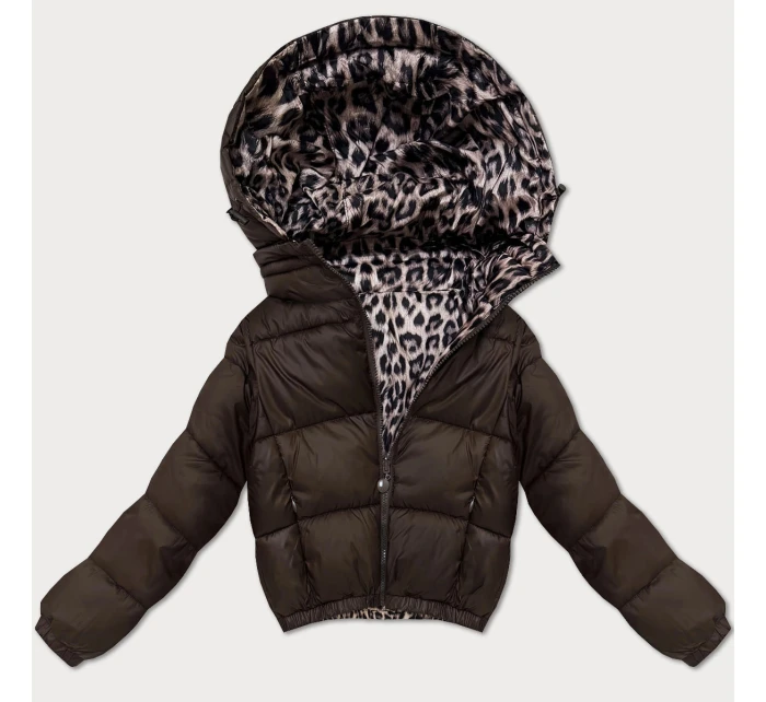 Oboustranná dámská krátká bunda v čokoládové barvě s panteřím vzorem model 21308841 - MINORITY