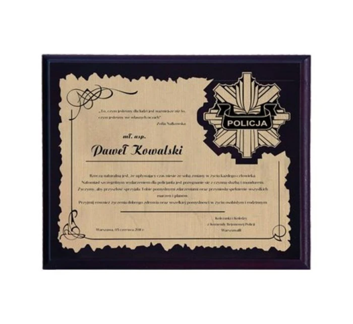 Plastový diplom s laminátovou rytinou