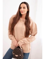 Dámská mikina s kapucí a klokaní kapsou z bavlny béžová