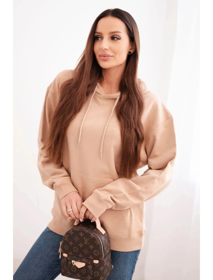 Dámská mikina s kapucí a klokaní kapsou z bavlny béžová