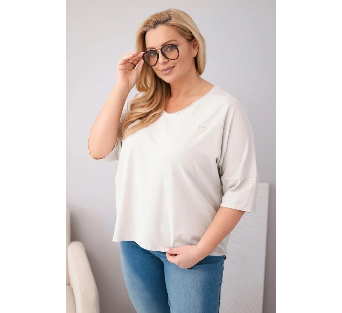 Dámská bavlněná oversize halenka Plus Size s výstřihem do V béžová