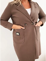Dámský elegantní kabát Plus Size s límcem a velkými kapsami fango Dámský elegantní kabát Plus Size s límcem a velkými kapsami fango