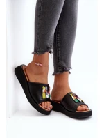 Dámské kožené žabky s ozdobou černé Asames