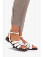 Kožené Dámské Sandály Na Plochém Podpatku Bílé Zazoo model 21682210 - Boto Kožené Dámské Sandály Na Plochém Podpatku Bílé Zazoo model 21682210 - Boto