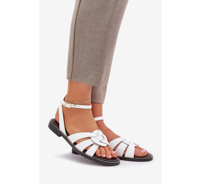 Kožené Dámské Sandály Na Plochém Podpatku Bílé Zazoo model 21682210 - Boto Kožené Dámské Sandály Na Plochém Podpatku Bílé Zazoo model 21682210 - Boto