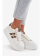 Dámské tenisky na platformě s přezkou Bílá leopardí vzor Palvessa Dámské tenisky na platformě s přezkou Bílá leopardí vzor Palvessa