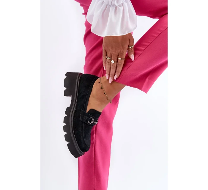 Robustní dámské semišové mokasíny Černá Neloria Robustní dámské semišové mokasíny Černá Neloria