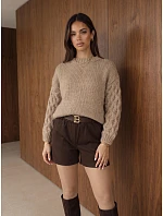 Elegantní dámské kraťasy s páskem, hnědé, FashionStreet SY0592