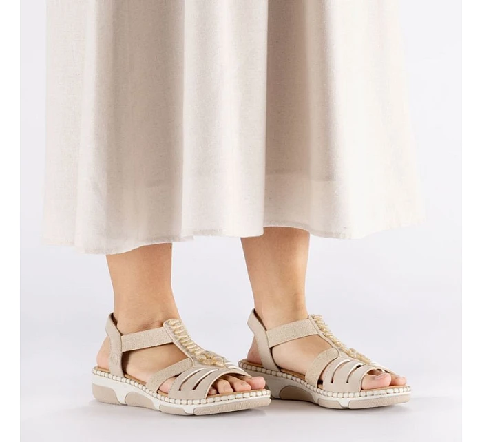 Dámské sandály na podpatku beige model 22116846 - Rieker