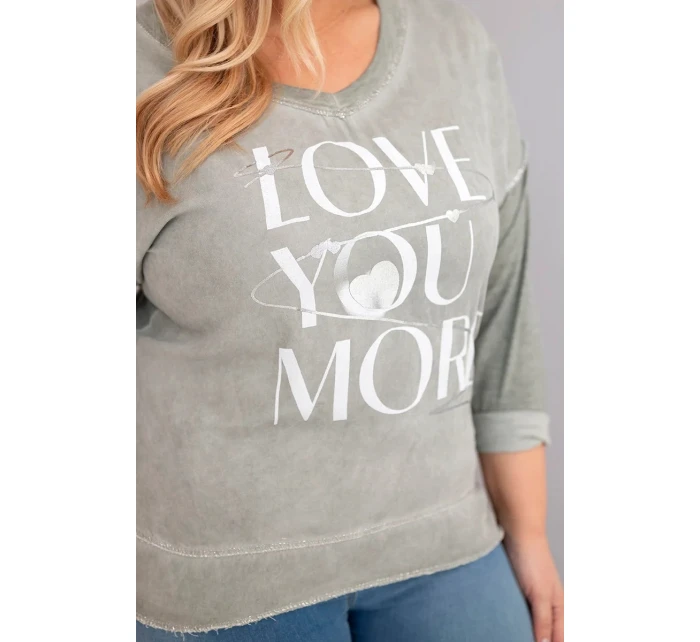 Dámská blůza Plus Size s nápisem Love You More khaki