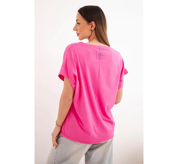 Dámská bavlněná halenka s výstřihem do V a krátkým rukávem fuchsiová