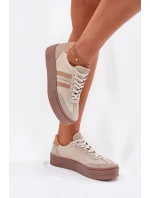 Dámské Kožené Tenisky Na Platformě Zazoo N1234 Béžové