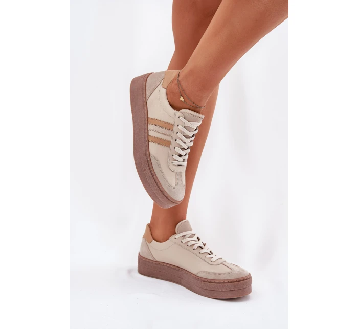 Dámské Kožené Tenisky Na Platformě Zazoo N1234 Béžové