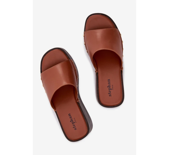 Dámské nazouváky na platformě se zlatými přezkami camel Arionne Dámské nazouváky na platformě se zlatými přezkami camel Arionne