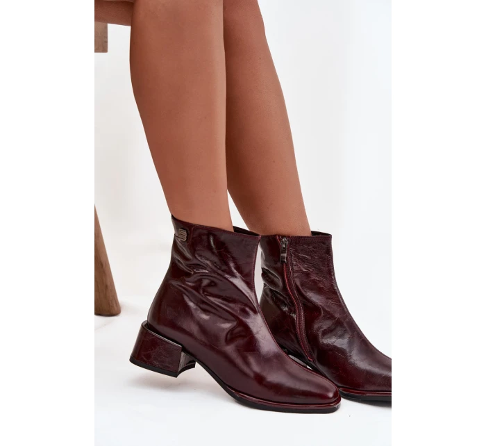 Dámské kožené botky na podpatku D&A, zateplené – bordó Dámské kožené botky na podpatku D&A, zateplené – bordó
