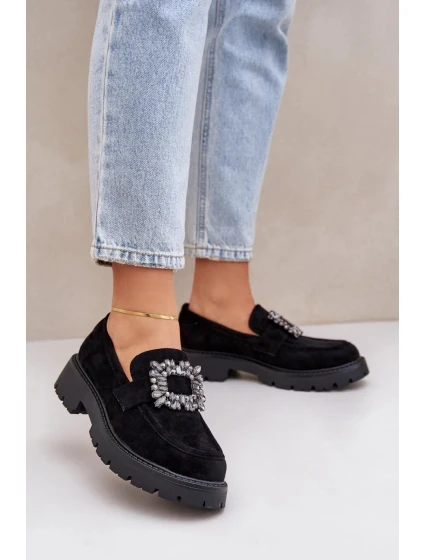 Dámské mokasíny na podpatku JH23-61 Černá - Step in style