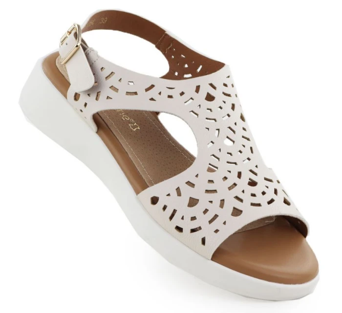 Dámské vyvýšené krémové ažurové sandály Sergio Leone SK-850 Dámské vyvýšené krémové ažurové sandály Sergio Leone SK-850