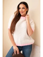 Dámský svetr s krátkým rukávem a model 21949248 lemováním béžový - K-Fashion
