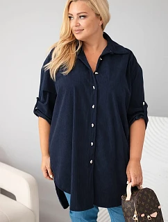 Dámská košile Plus Size z viskózy manšestrová s model 22297054 rukávy modrá - K-Fashion
